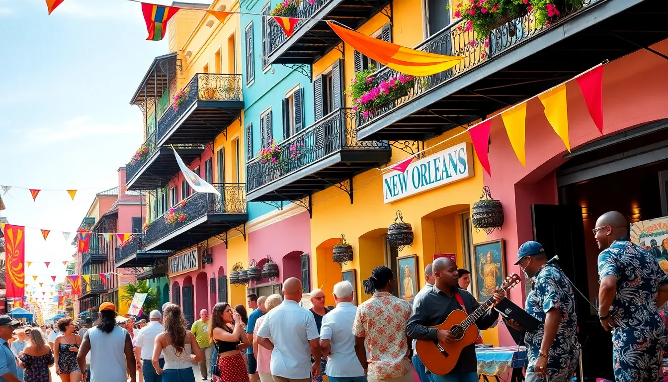 Diverse group celebrating in the vibrant streets of New Orleans.