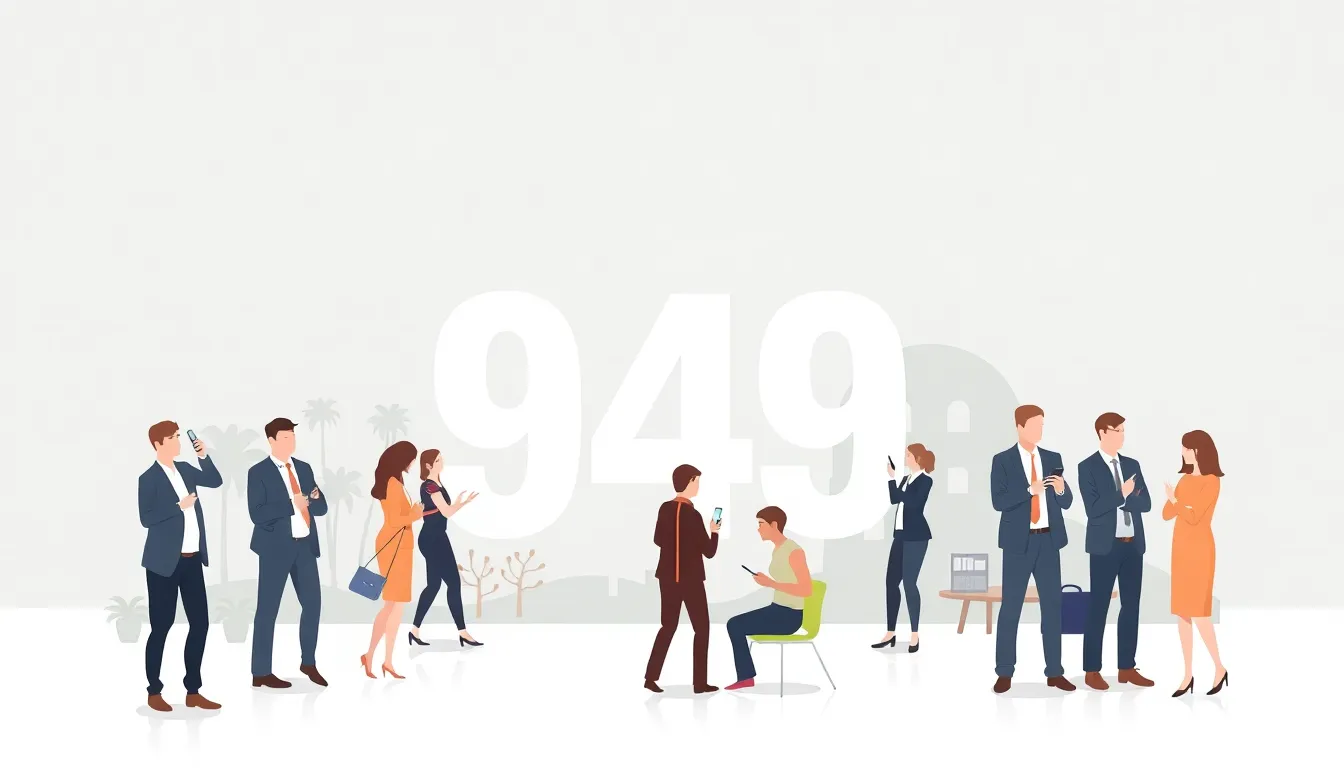 Infographic showing area code 949 with Southern California landmarks and professionals.